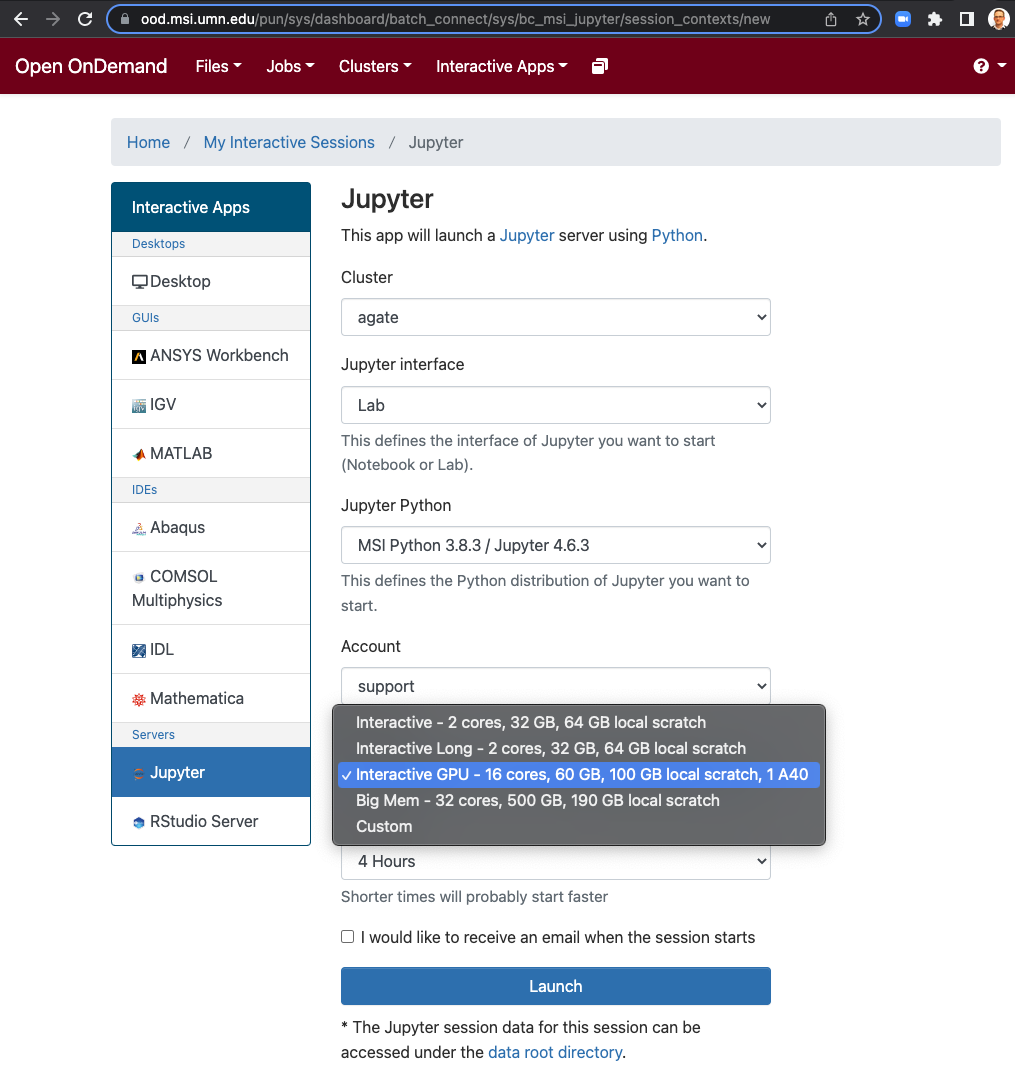 A screenshot displaying the Jupyter launch screen