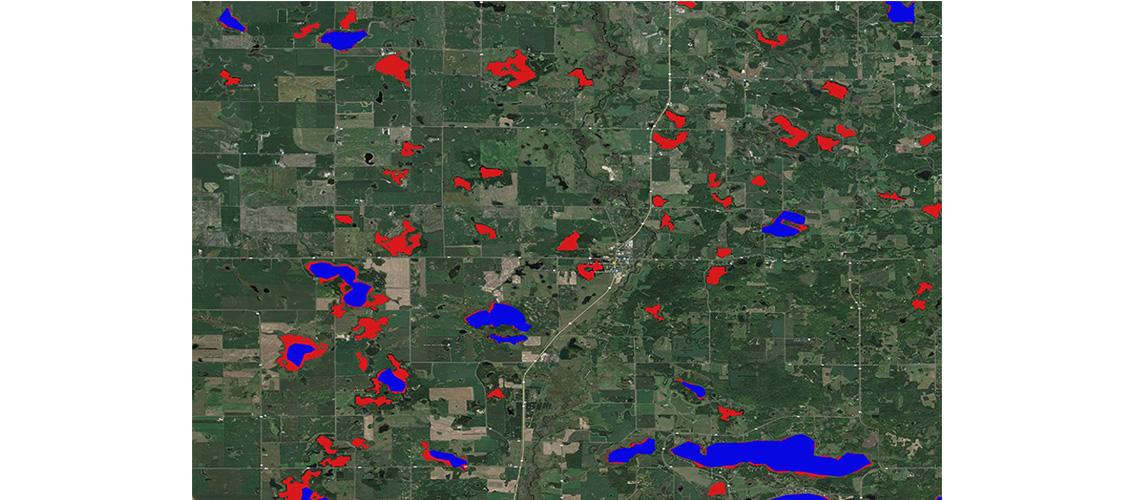 map showing lake areas