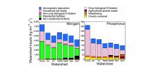 graphs showing nutrient inputs of nitrogen and phosphorus for various watersheds